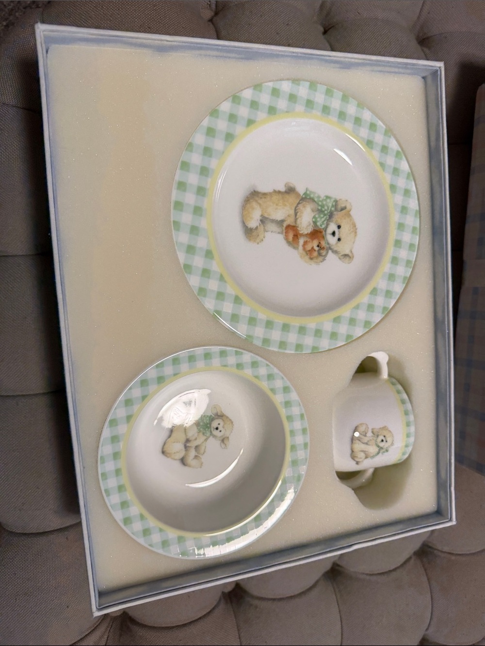 Gund White Fine Bone China Baby Plate with Blue and Red Logo